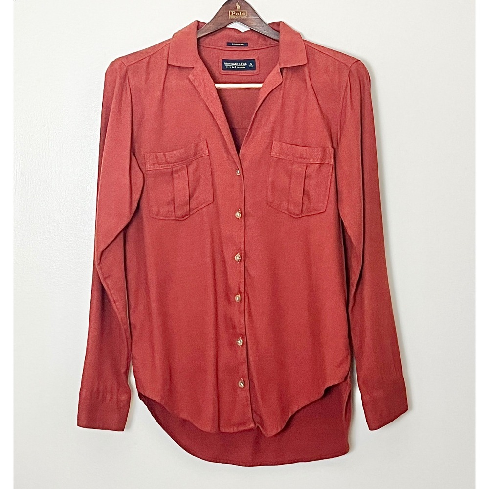 Abercrombie & Fitch Soft AF Flannel Shirt Small Rust Red Boyfriend Button Up
